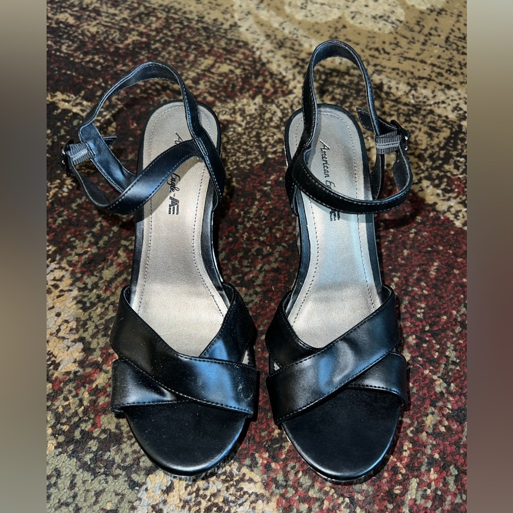 American Eagle Outfitters Black Wedge Sandals